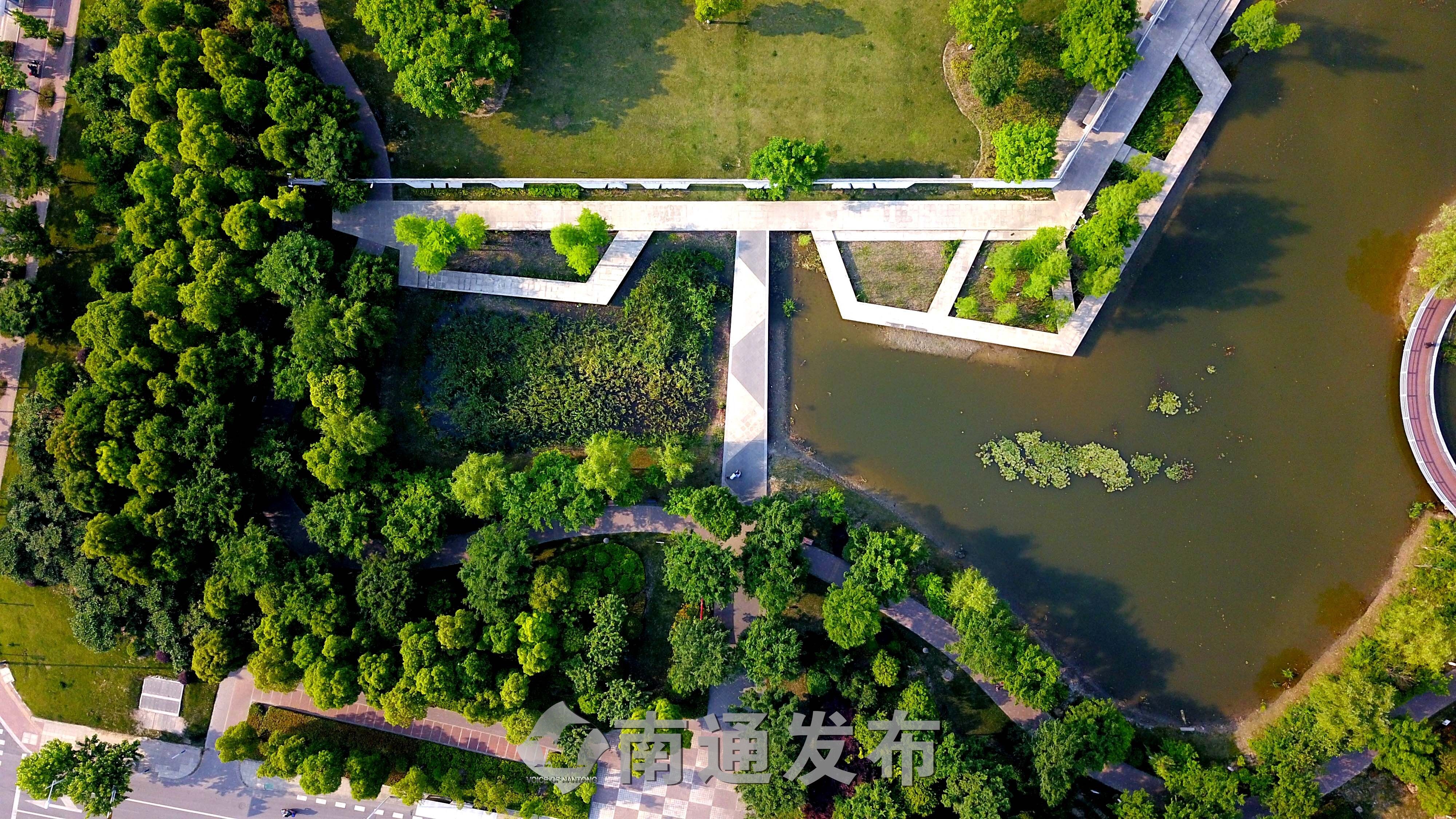 开合有度,功能完善 | 航拍通京大道西侧小游园|南通发布