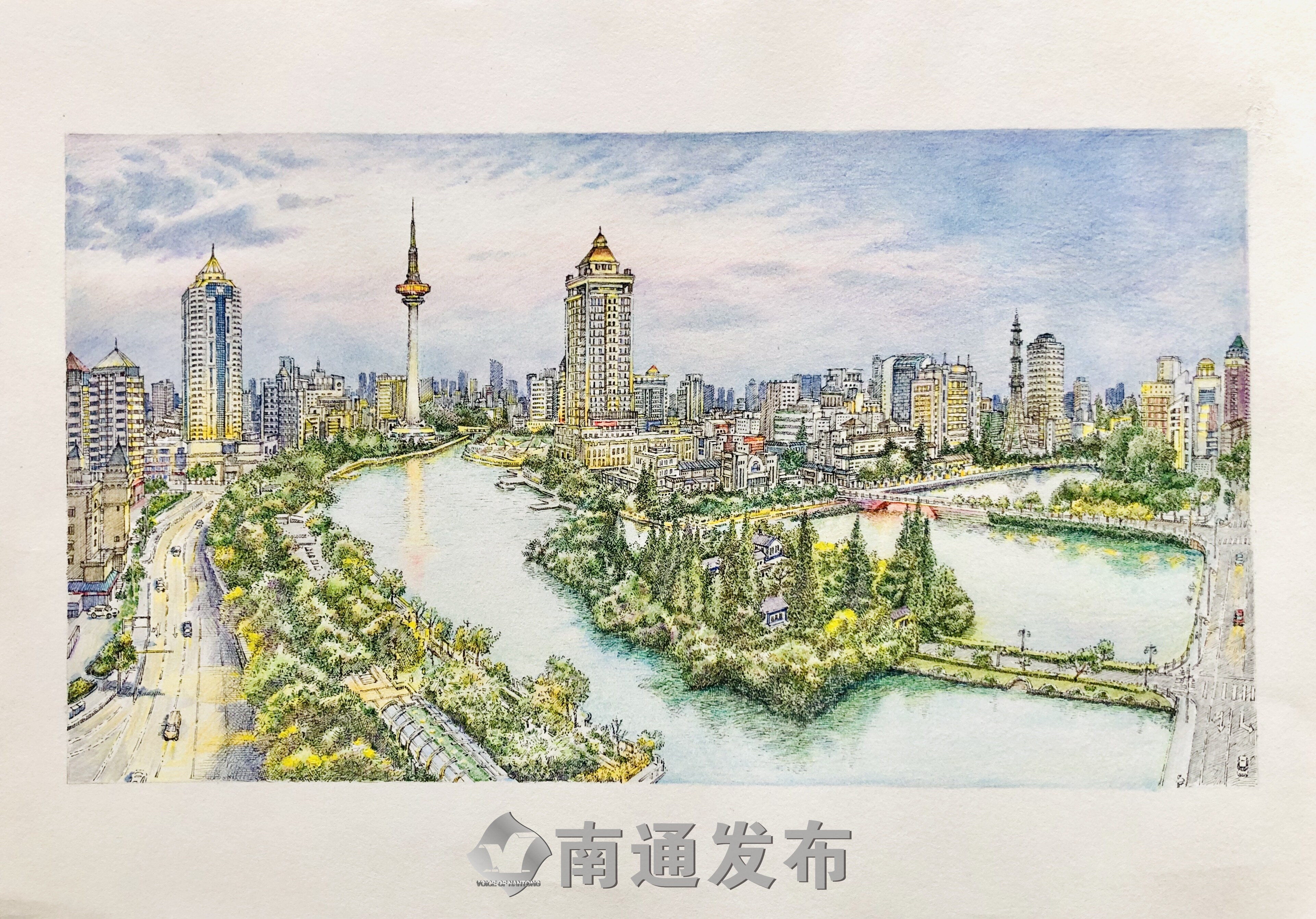 手绘美景,90后小伙抖音上展示最美通城